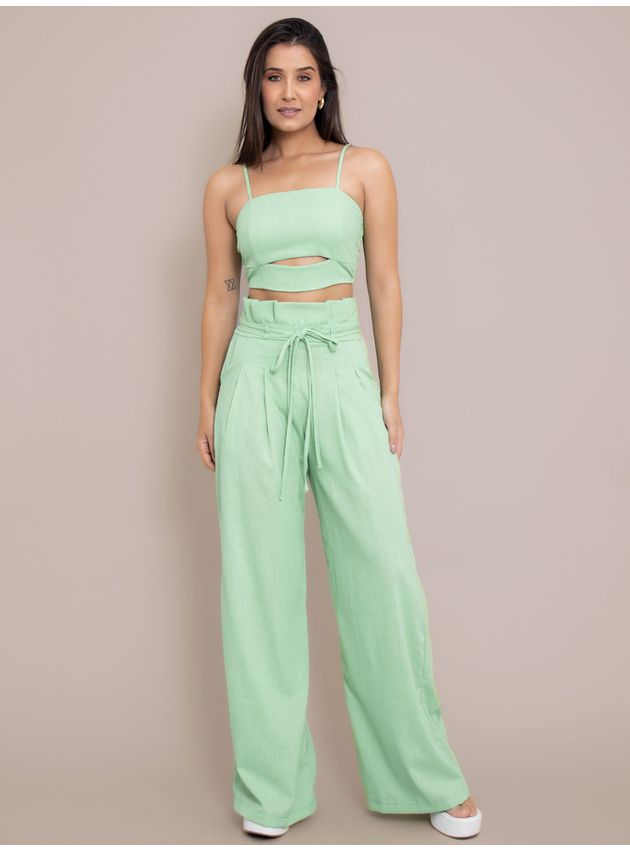 Conjunto Jessica Pantalona + Cropped - Verde