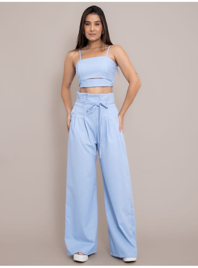 Conjunto Jessica Pantalona + Cropped - Azul