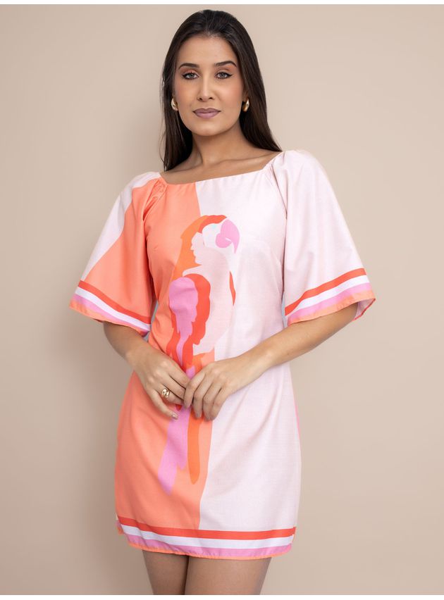 Vestido Curto Aline Manga Morcego - Laranja