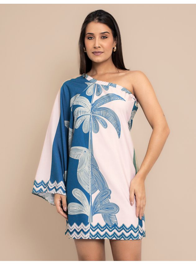 Vestido Feminino Curto Manga Nula- Azul