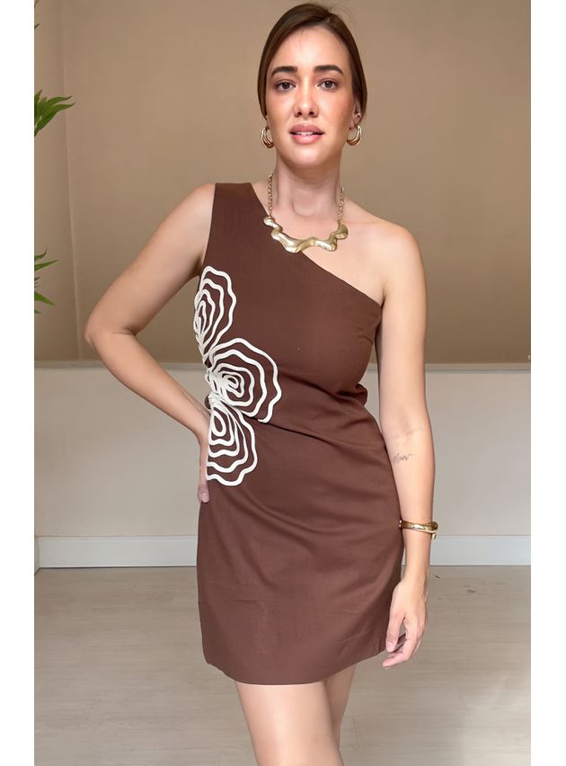 Vestido Curto Clara Nula Manga - Marrom