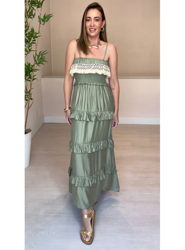 Vestido Longo Flora Com Babados- Verde