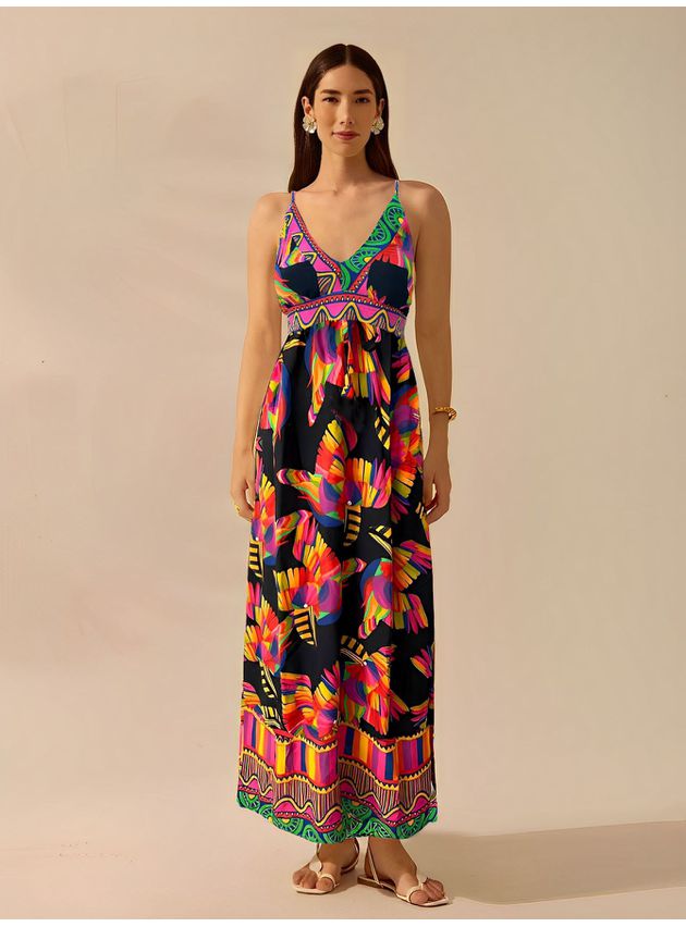 Vestido Virginia Longo Estampado - Preto 