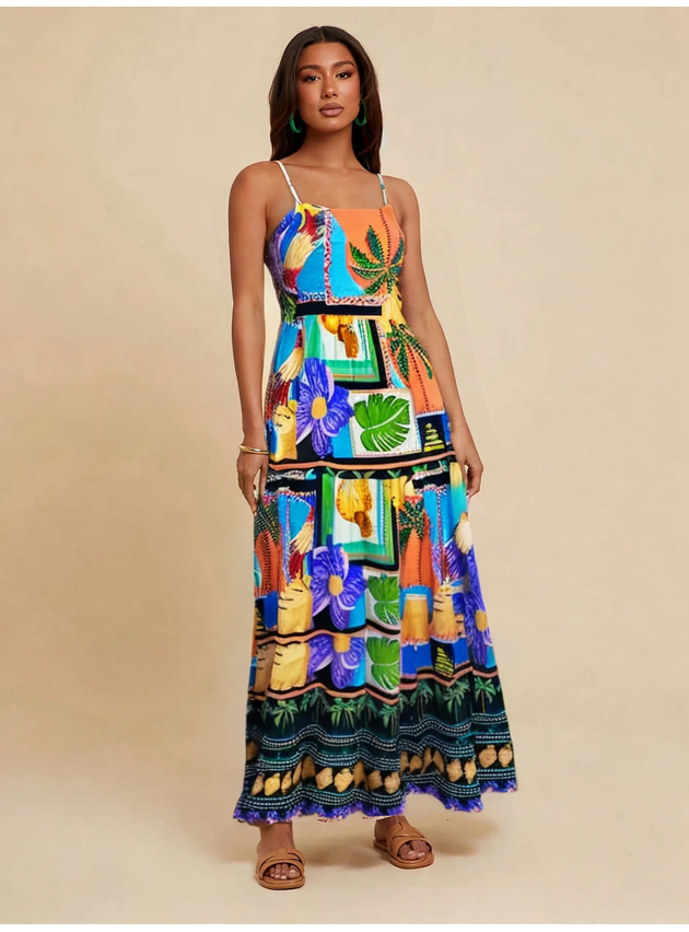 Vestido Juliete Longo Estampa Divertida - Preto