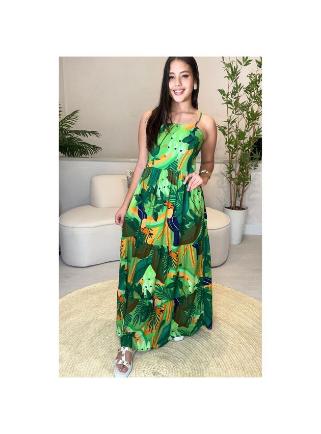 Vestido Ingrid Longo Estampa Tropical - Verde
