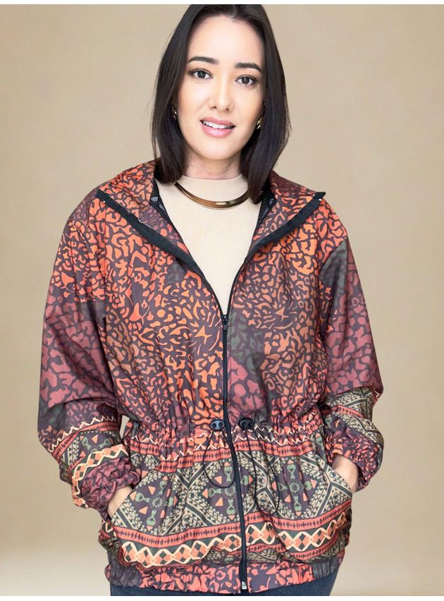 Jaqueta Parka Estampa Floral- Chocolate