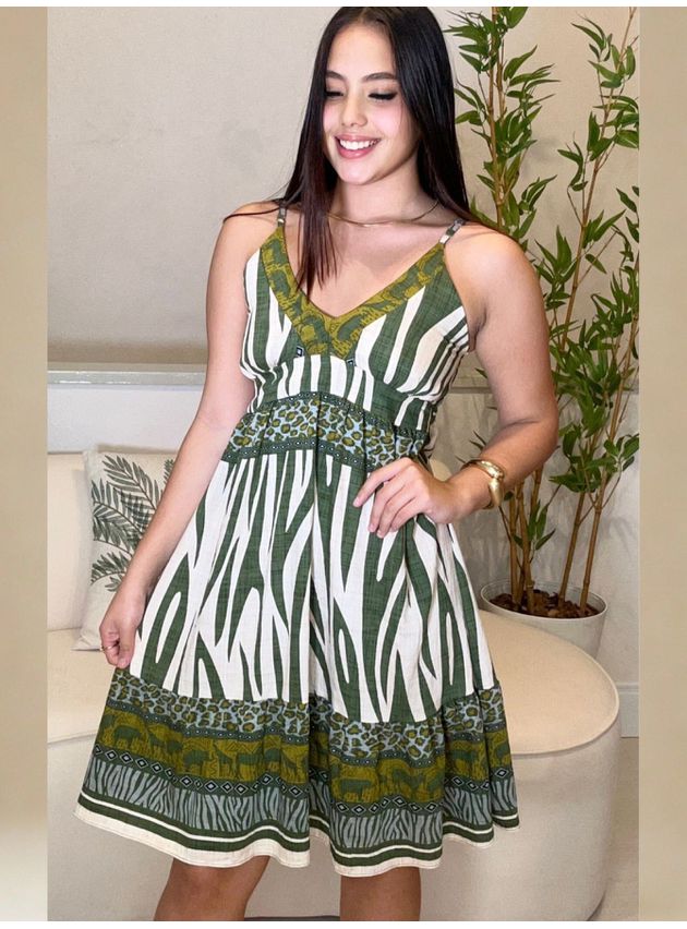 Vestido Curto Nati Animal Print Decote em V - Verde 