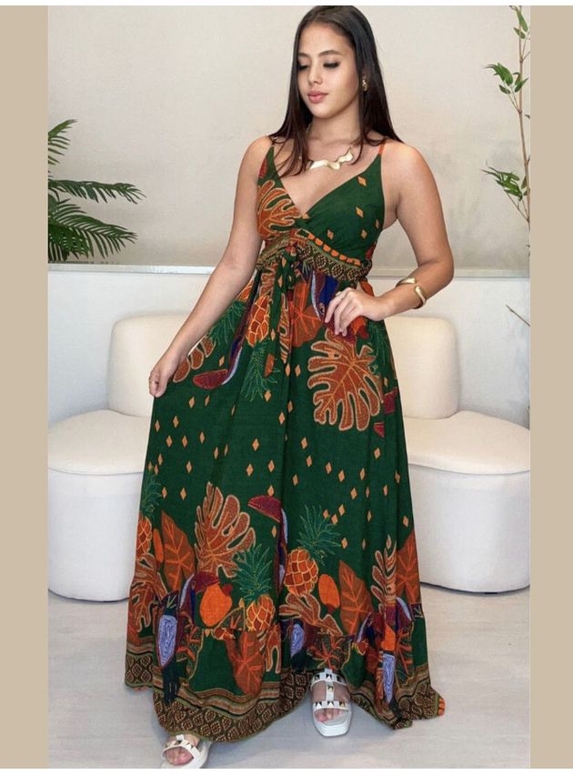 Vestido Samanta Longo Estampa - Verde