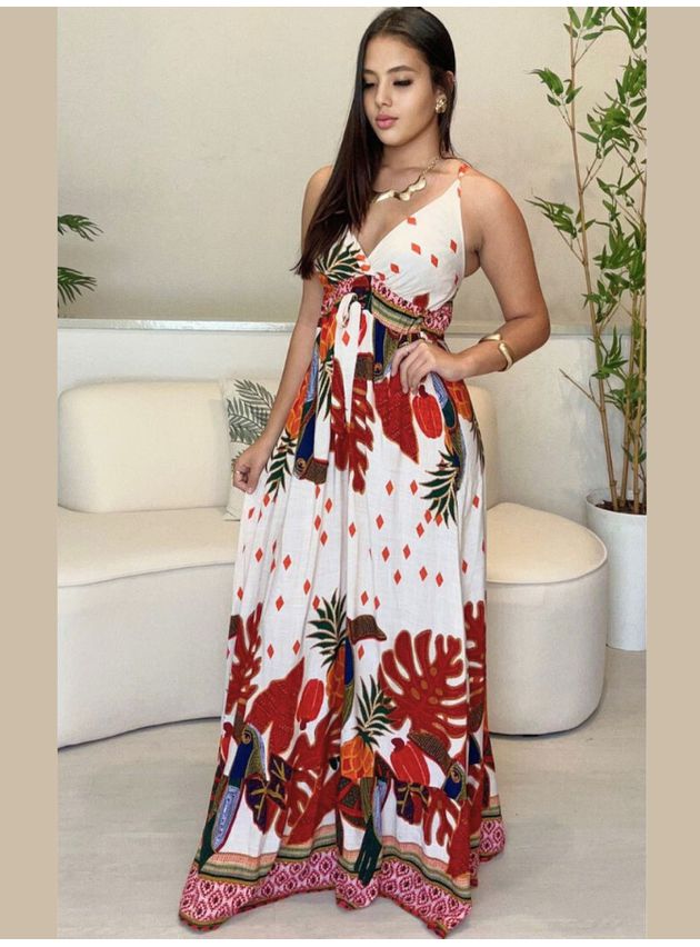 Vestido Samanta Longo Estampa - Branco