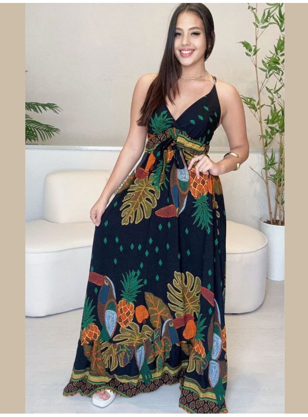 Vestido Samanta Longo Estampa - Preto