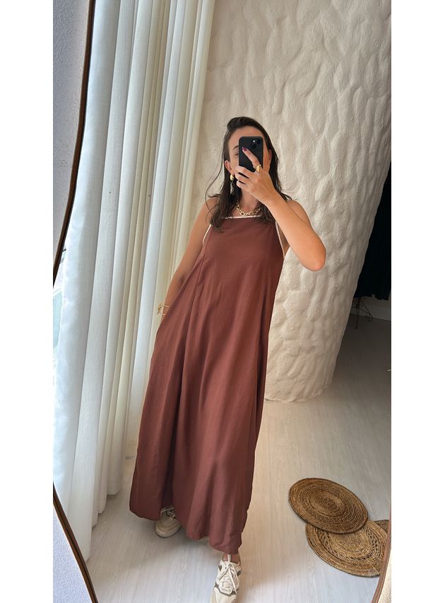 Vestido Andressa Longo e Sofisticado - Marrom