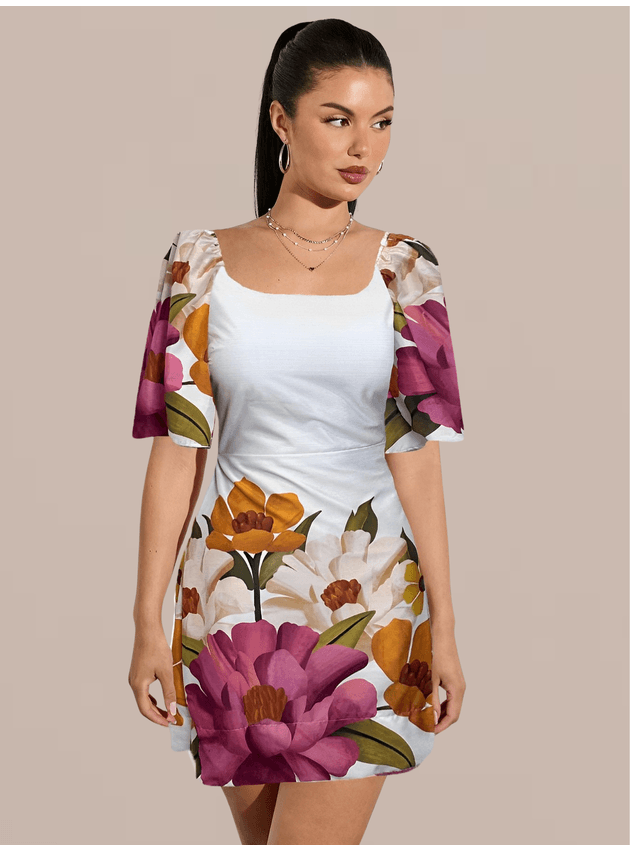 Vestido Amanda Curtinho Tubinho Floral Branco