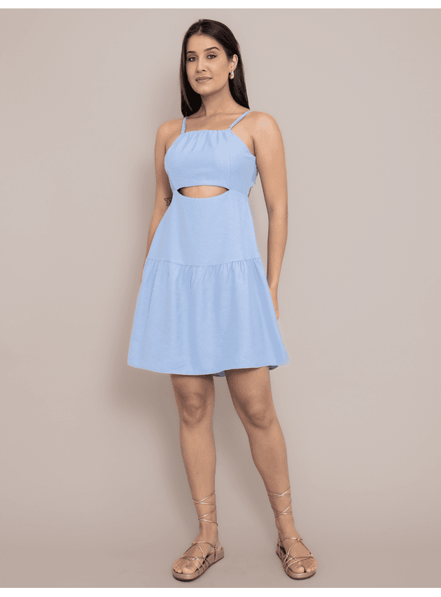 Vestido Paula Alcinha Babado Soltinho - Azul Claro