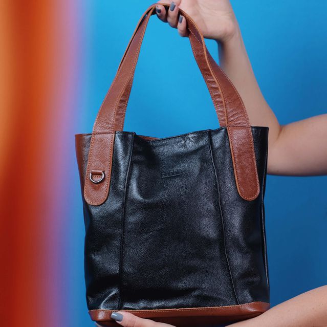 Bolsa de Couro - CELEBRAR - Preto E Chocolate 