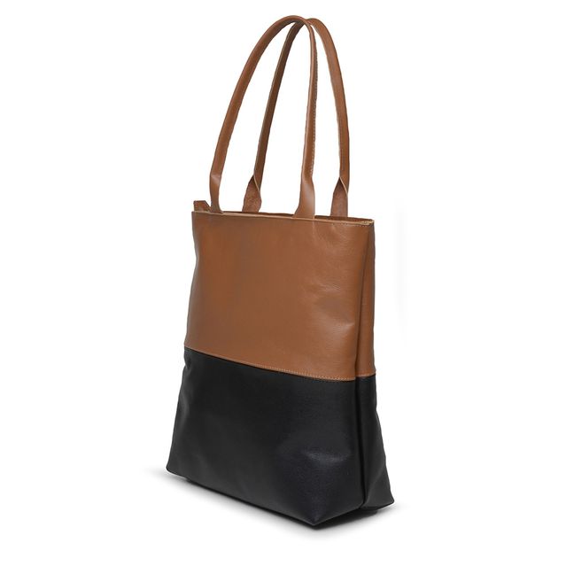 Bolsa de Couro - BICOLOR - Caramelo e Preta