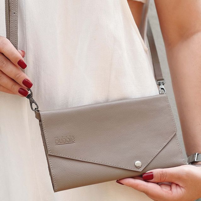 Bolsa CARTEIRA Couro Legítimo Bubblê - Amêndoa 