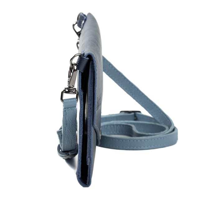 Bolsa CARTEIRA Couro Legítimo Bubblê - Azul Anil e Hortência