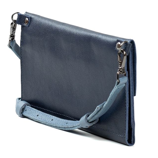 Bolsa CARTEIRA Couro Legítimo Bubblê - Azul Anil e Hortência