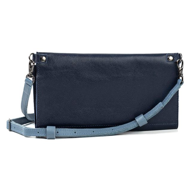 Bolsa CARTEIRA Couro Legítimo Bubblê - Azul Anil e Hortência
