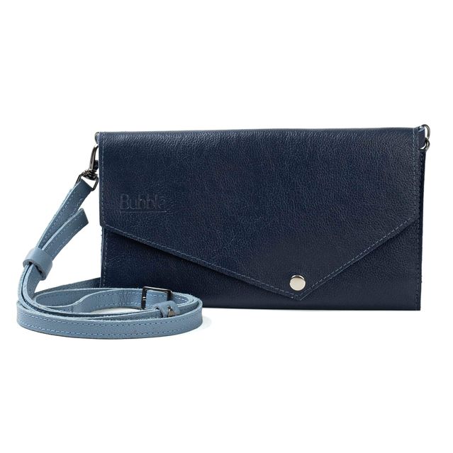 Bolsa CARTEIRA Couro Legítimo Bubblê - Azul Anil e Hortência