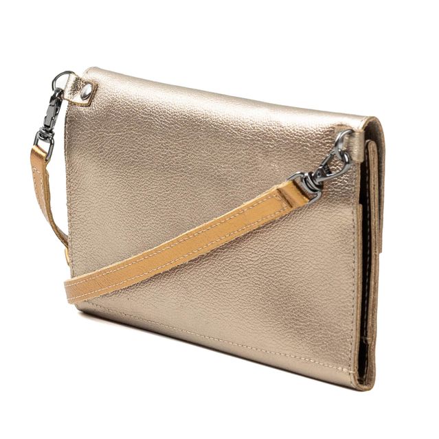 Bolsa CARTEIRA Couro Legítimo Bubblê - Champagne e Bronze