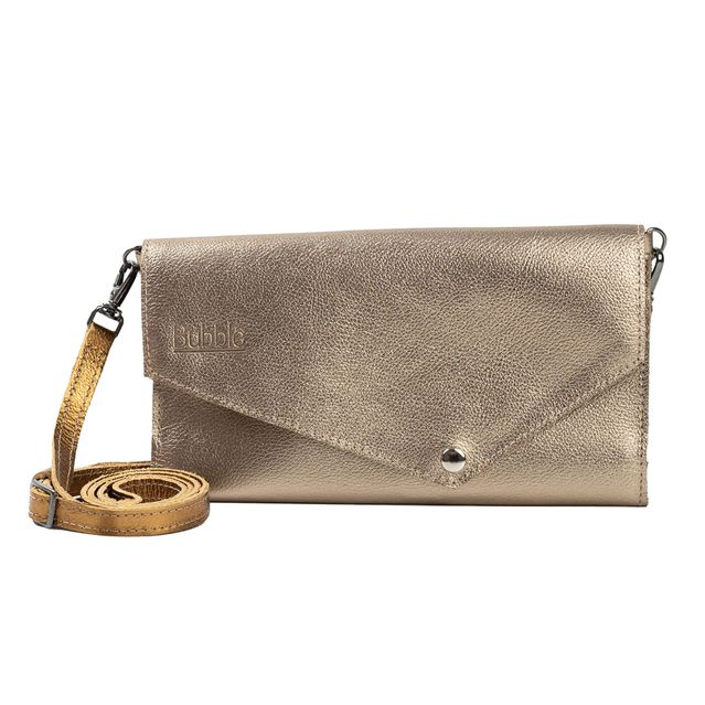 Bolsa CARTEIRA Couro Legítimo Bubblê - Champagne e Bronze
