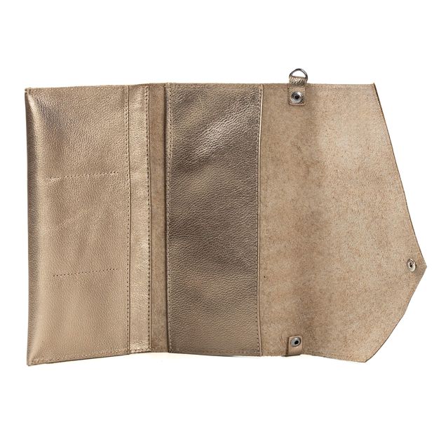 Bolsa CARTEIRA Couro Legítimo Bubblê - Champagne e Bronze