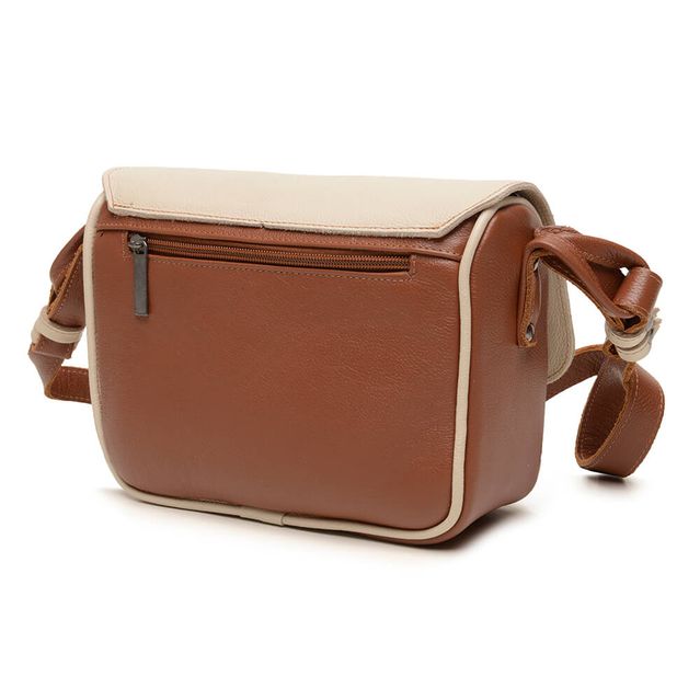 Bolsa de Couro - ABA - Chocolate E Off White 