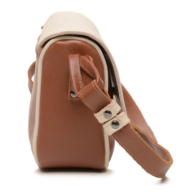 Bolsa de Couro - ABA - Chocolate E Off White 