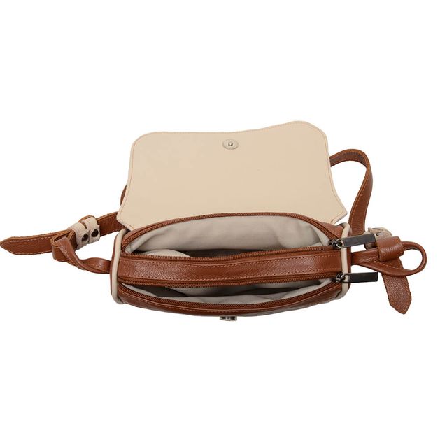 Bolsa de Couro - ABA - Chocolate E Off White 