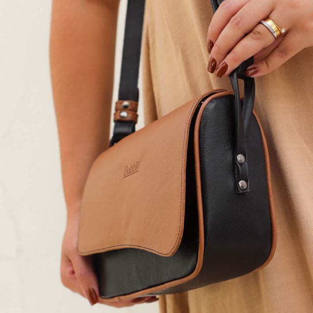 Bolsa de Couro - ABA - Preto E Caramelo