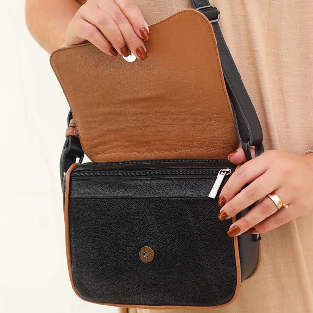 Bolsa de Couro - ABA - Preto E Caramelo