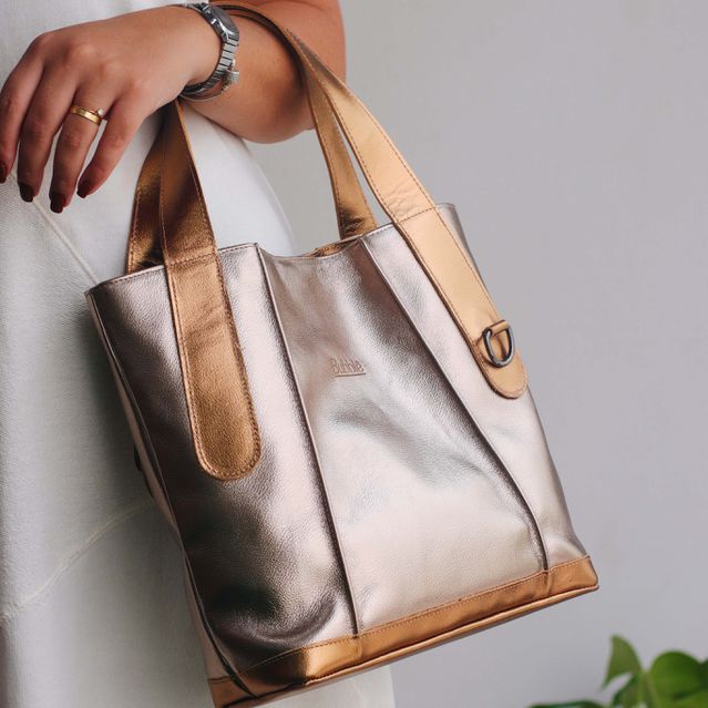 Bolsa de Couro - CELEBRAR - Champagne E Bronze