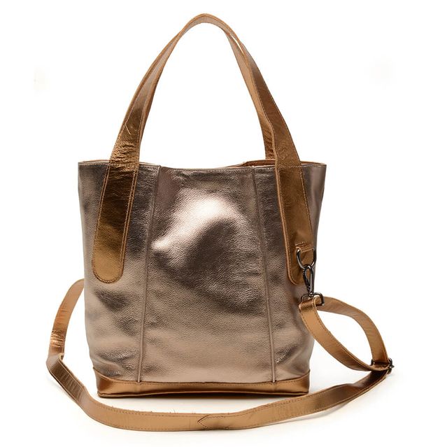 Bolsa de Couro - CELEBRAR - Champagne E Bronze