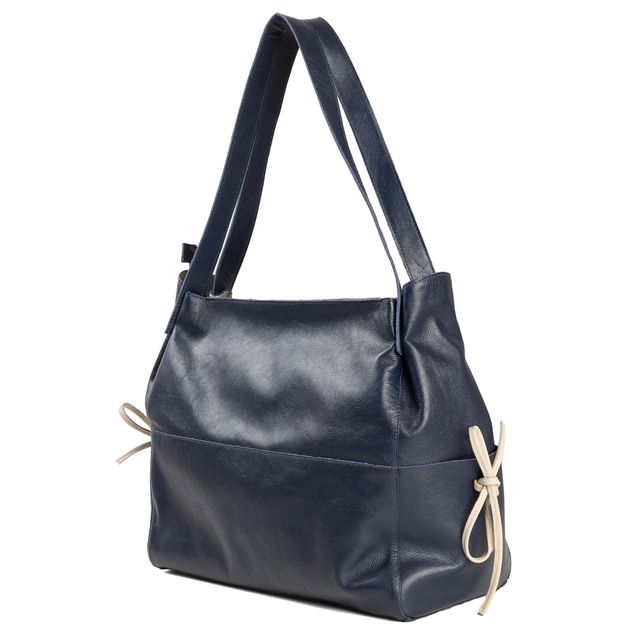Bolsa de Couro - CONFIAR - Azul Anil e Off white