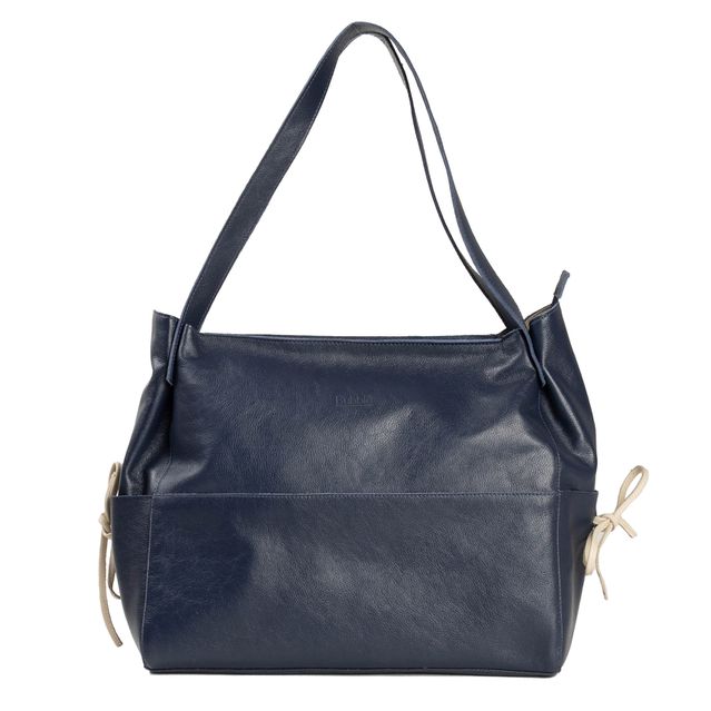Bolsa de Couro - CONFIAR - Azul Anil e Off white