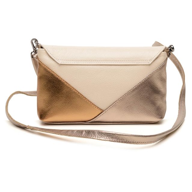 Bolsa de Couro - ENVELOPINHO - Off White, Champagne E Bronze