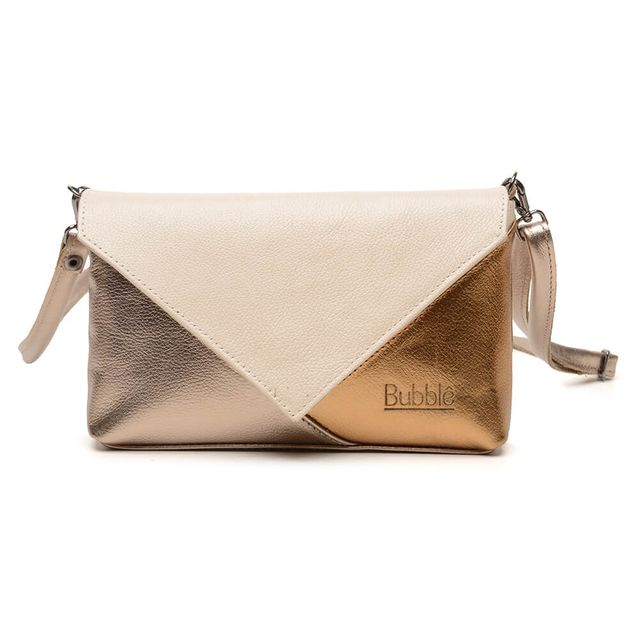 Bolsa de Couro - ENVELOPINHO - Off White, Champagne E Bronze