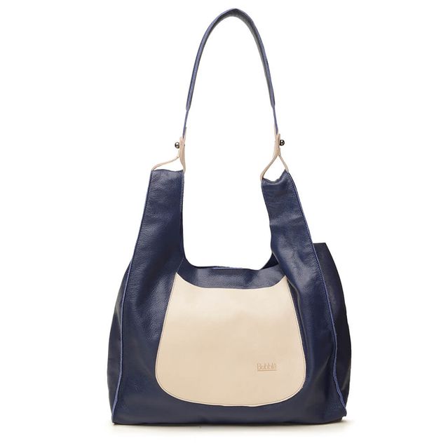Bolsa de Couro - RELUZIR - Azul Anil e Off White 