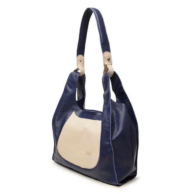 Bolsa de Couro - RELUZIR - Azul Anil e Off White 