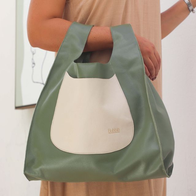 Bolsa de Couro - RELUZIR - Sálvia e Off White