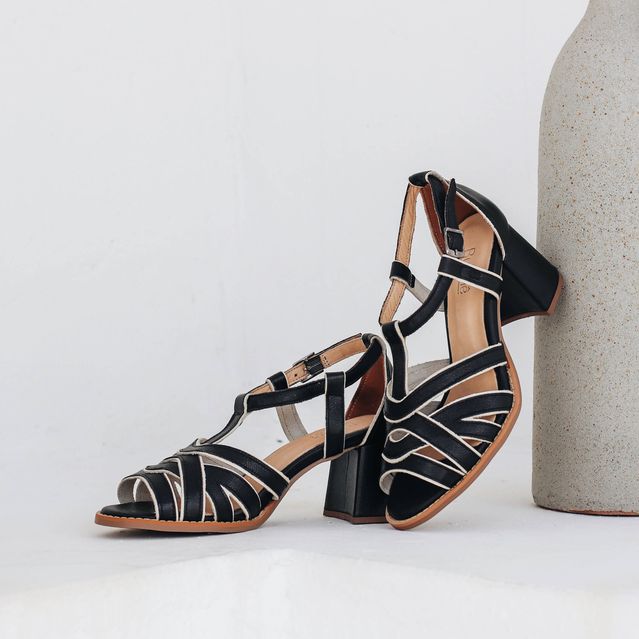 Sandália Peep Toe - DUNAS - Preta e Off White - 177.70