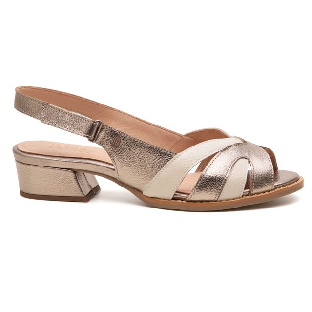 Sandália Peep Toe - VIRTUDE - Champagne e Off White - 965.53