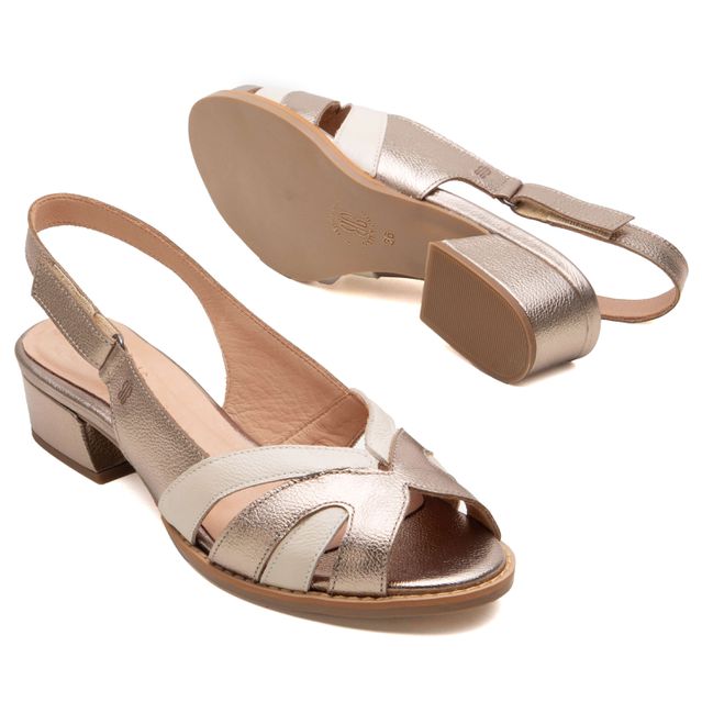 Sandália Peep Toe - VIRTUDE - Champagne e Off White - 965.53