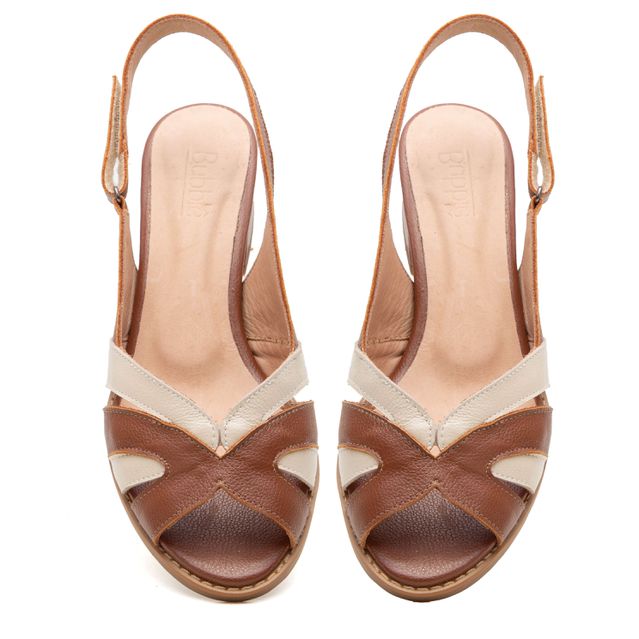 Sandália Peep Toe - VIRTUDE - Chocolate e Off White - 965.53