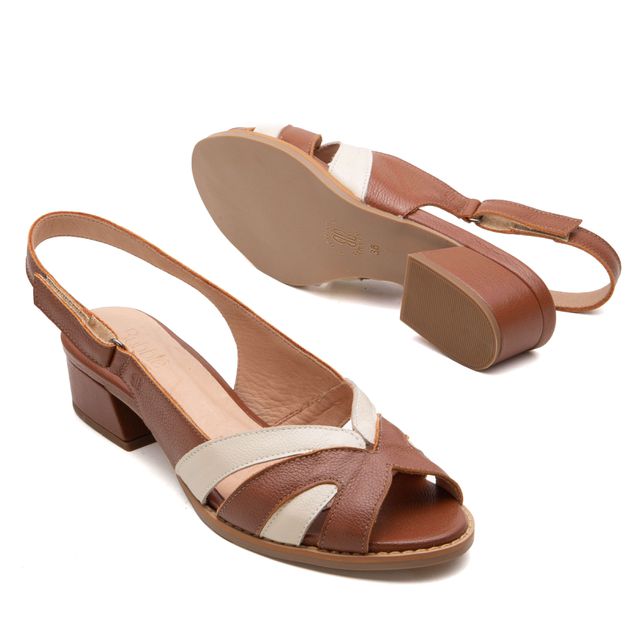 Sandália Peep Toe - VIRTUDE - Chocolate e Off White - 965.53