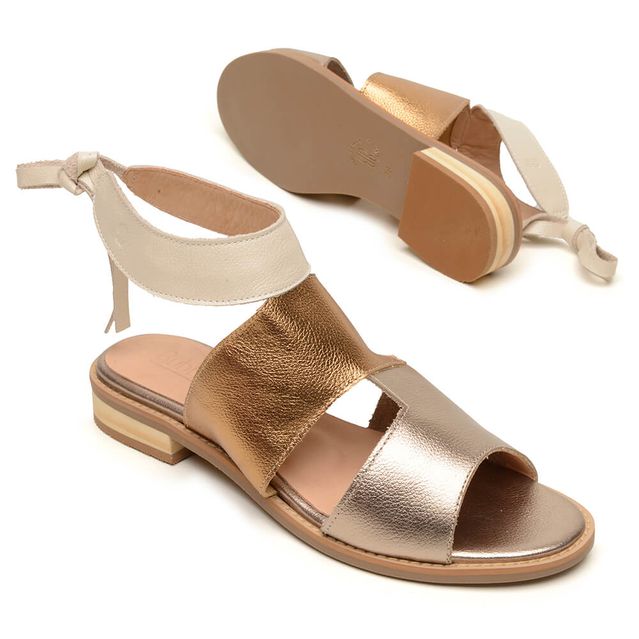 Sandália Rasteira - AURORA - Champagne, Bronze E Off White - 842.82
