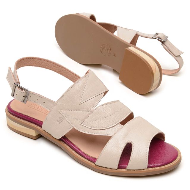 Sandália Rasteira - FOLHA - Off White e Pitaya - 842.96