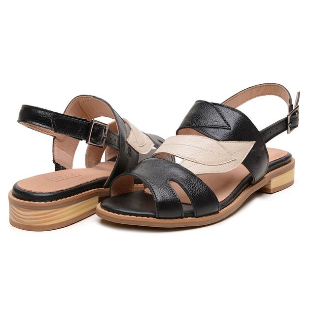 Sandália Rasteira - FOLHA - Preta e Off White - 842.96