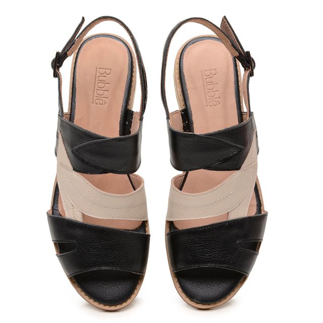 Sandália Rasteira - FOLHA - Preta e Off White - 842.96